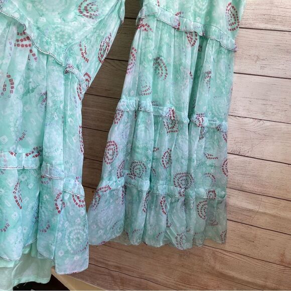 BOHO VERY WIDE LEG TIERED PANTS IN MINT GREEN - Picture 5 of 6